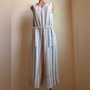 Splendid Striped Sleeveless Jumpsuit in White, Teal & Coral
